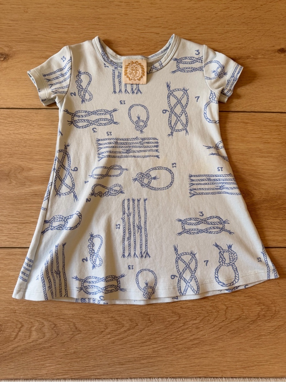 The Beaufort Bonnet Company Cream and Blue Knot-Print Kids Dress